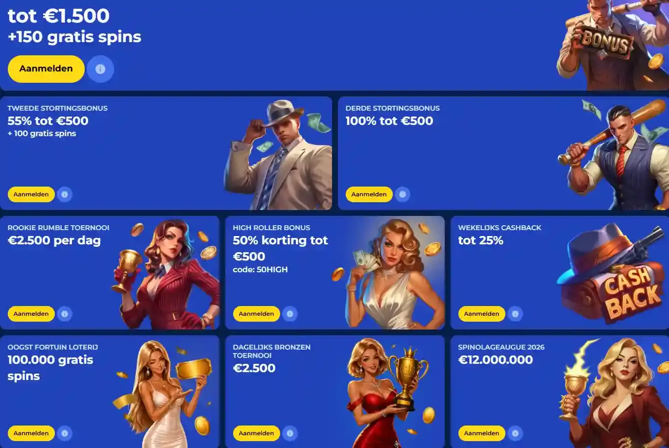 Actuele Carlospin casino-promotiepagina met welkomstbonus en terugkerende promoties