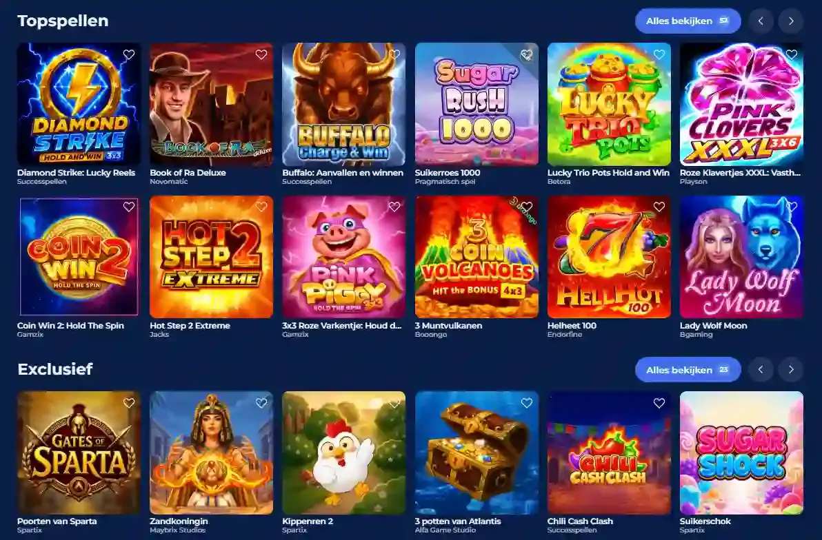 Actuele Carlospin homepage met zichtbare casinocategorieën en mobiele interface-elementen
