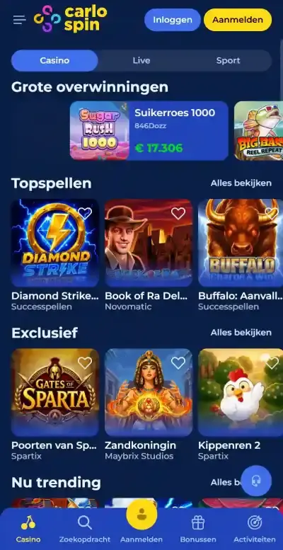 Echte Carlospin mobiele PWA-interface op een telefoonformaat