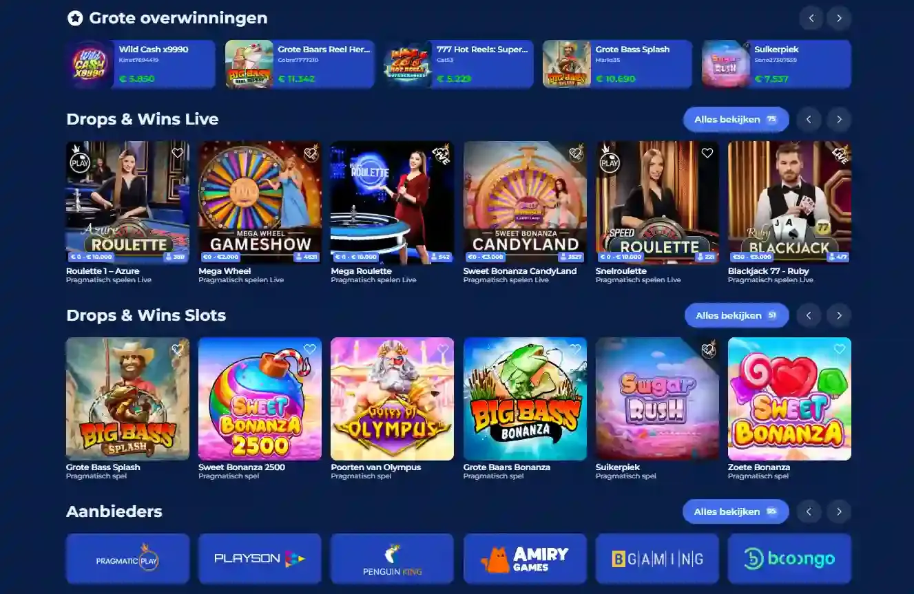 Echte Carlospin providerdirectory met zichtbare gameproviders en catalogusnavigatie
